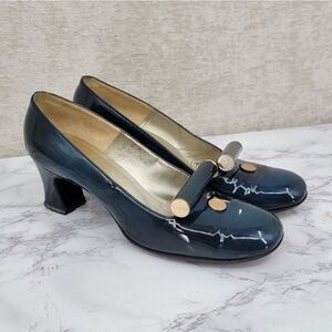 Julianelli Vintage Dark Teal Pumps Capital Avant Garde Style Glam Kitten Heels